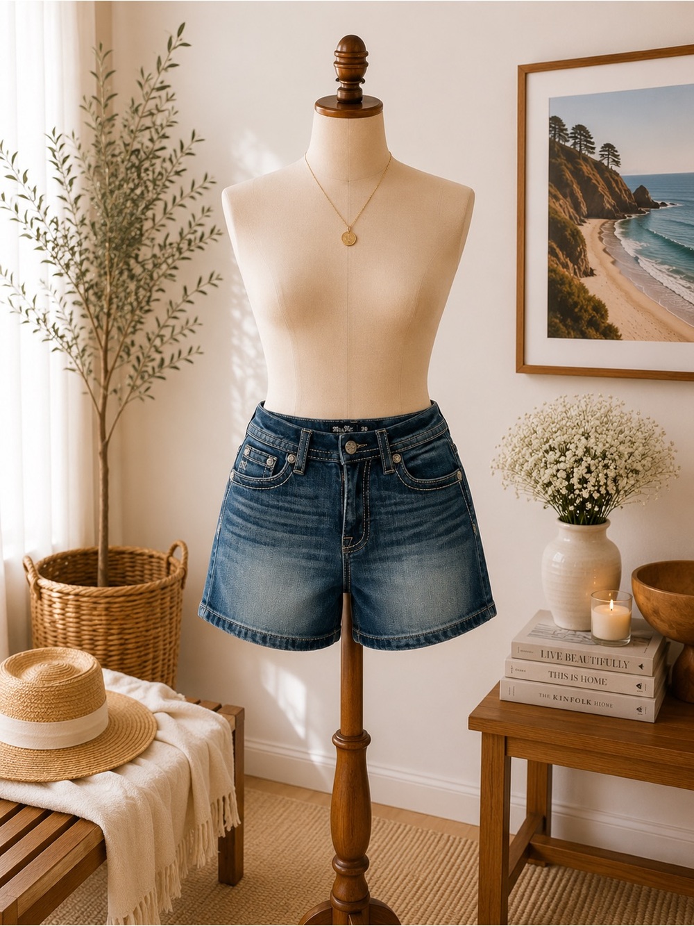 Miss Me Embellished Denim Jean Shorts Size 29 Mid Rise Curvy Crystal Pocket EUC